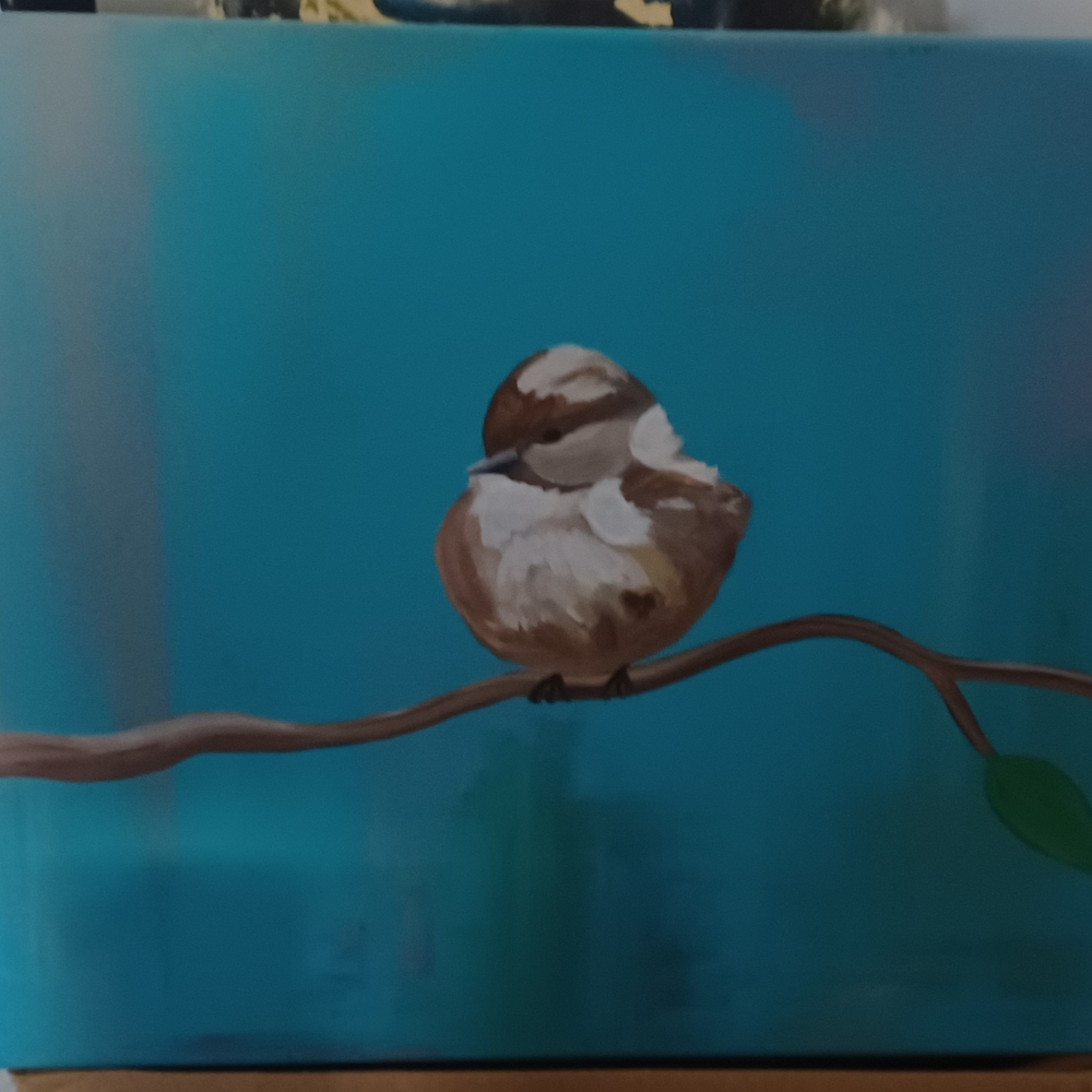 Original Acrylic. Bird Artwork on Teal Canvas